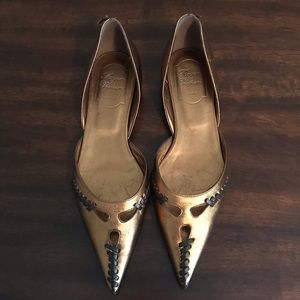 Roger Vivier Gold Flats with Black Detailing